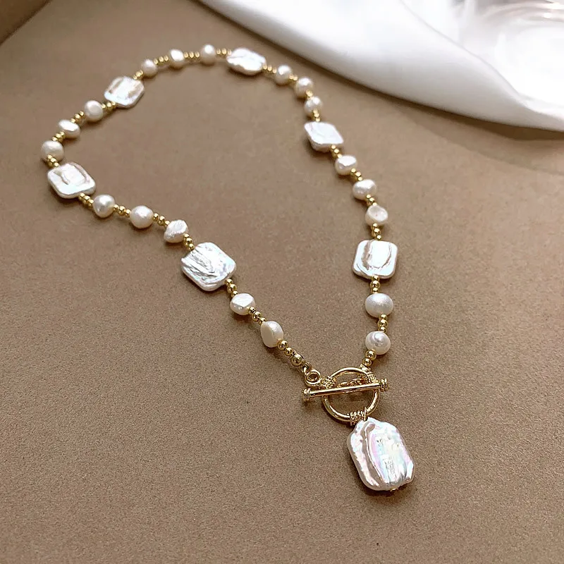 High Quality Trendy Natural Square Baroque Freshwater Pearl 14K Gold Filled Ladies Chains Necklace Jewelry For Women Gifts