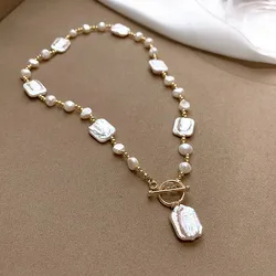 High Quality Trendy Natural Square Baroque Freshwater Pearl 14K Gold Filled Ladies Chains Necklace Jewelry For Women Gifts