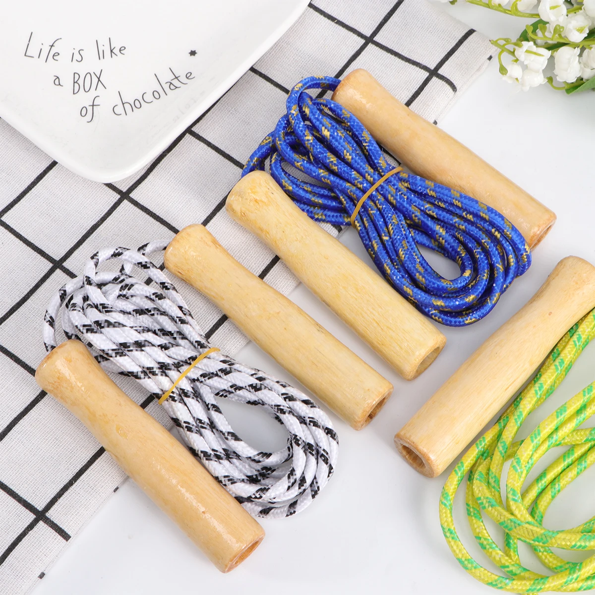 

5 PCS Jump Ropes for Fitness Wooden Handle Skipping Exercise Aldult Child Jumping