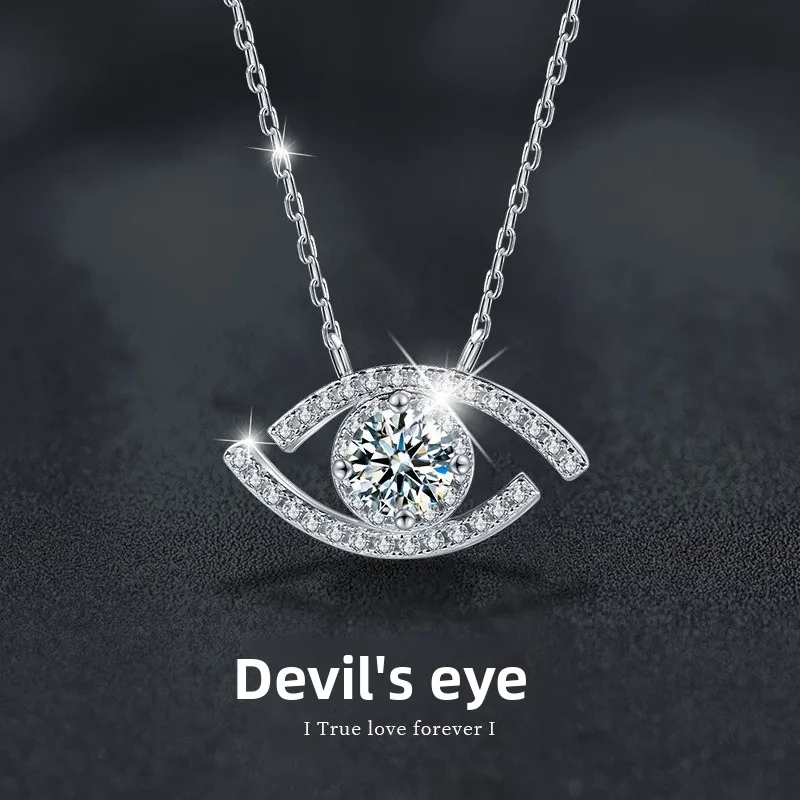 

Genuine 50 point moissanite necklace 925 pure silver devil eye pendant necklace for lovers light luxury fashion gift