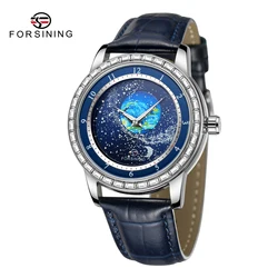 Forsining 432E Watches For Men Luxury Leather Business Full Sky Star Dial Quartz Wristwatch Fashion Casual Diamond Watch Male