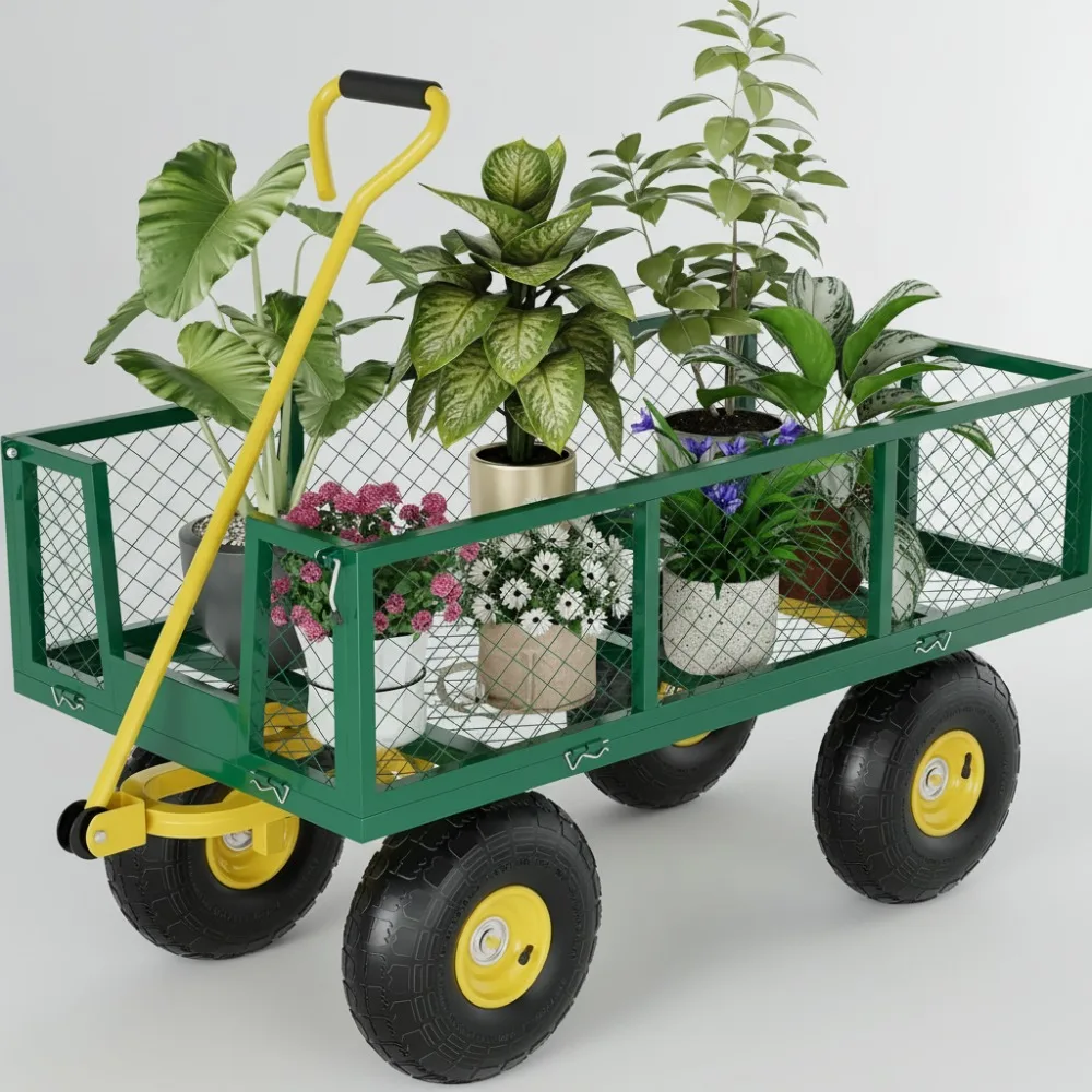 

Heavy Duty 500LB Garden Wagon Cart with All-Terrain Tires - Removable Mesh Sides & Swivel Handle for Homeowners