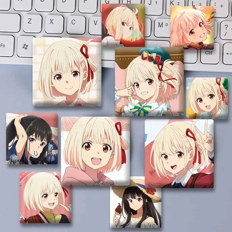 Anime Lycoris Recoil Square Brooch Nishikigi Chisato Inoue Takina Kurumi Cartoon Enamel Pins Backpack Hat Shoes Jewelry Badges