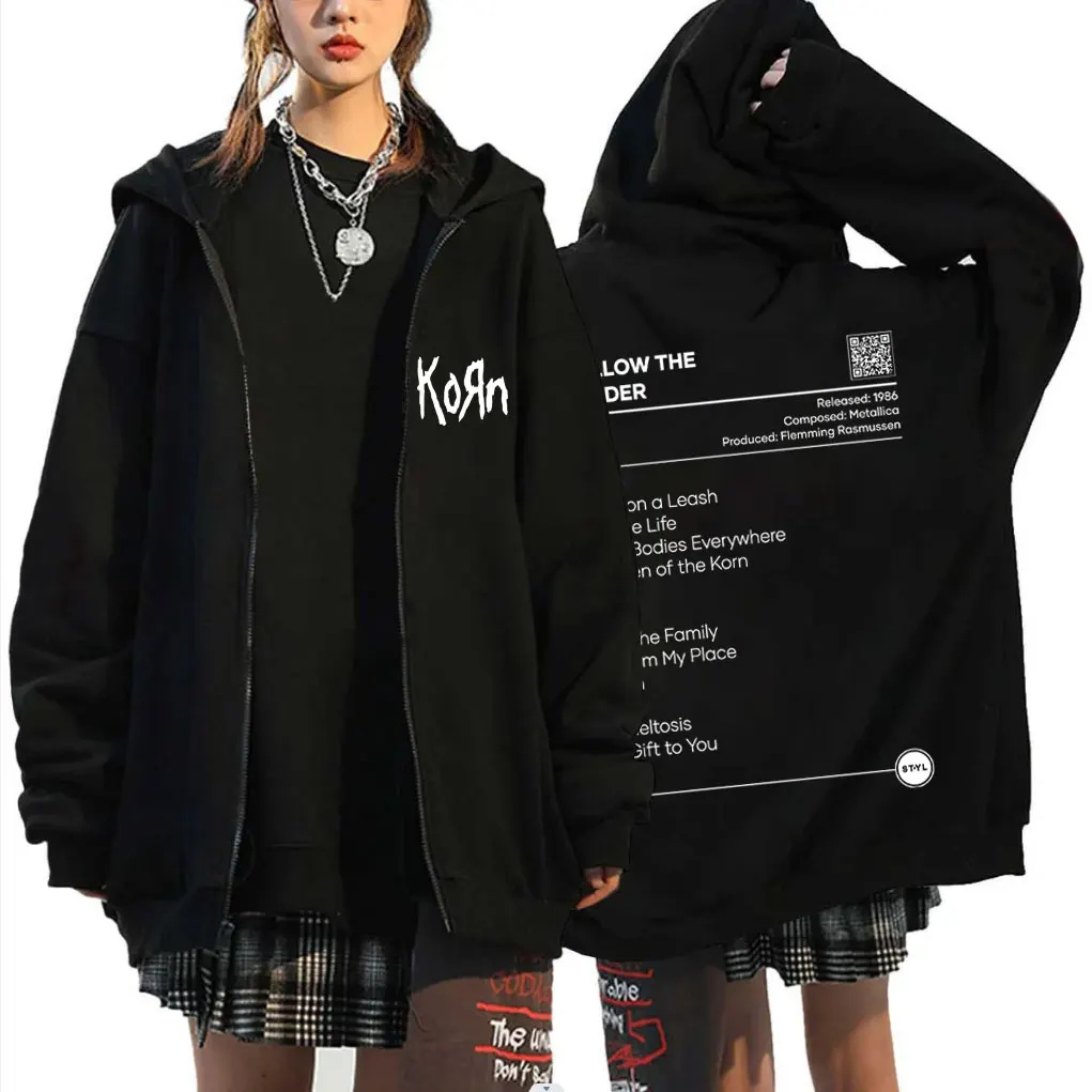 

Rock Band Korn Follow The Leader Zipper Hoodie Male Alternative Metal Music Zip Up Jacket Men Women Fashion Casual Zip Up Coat