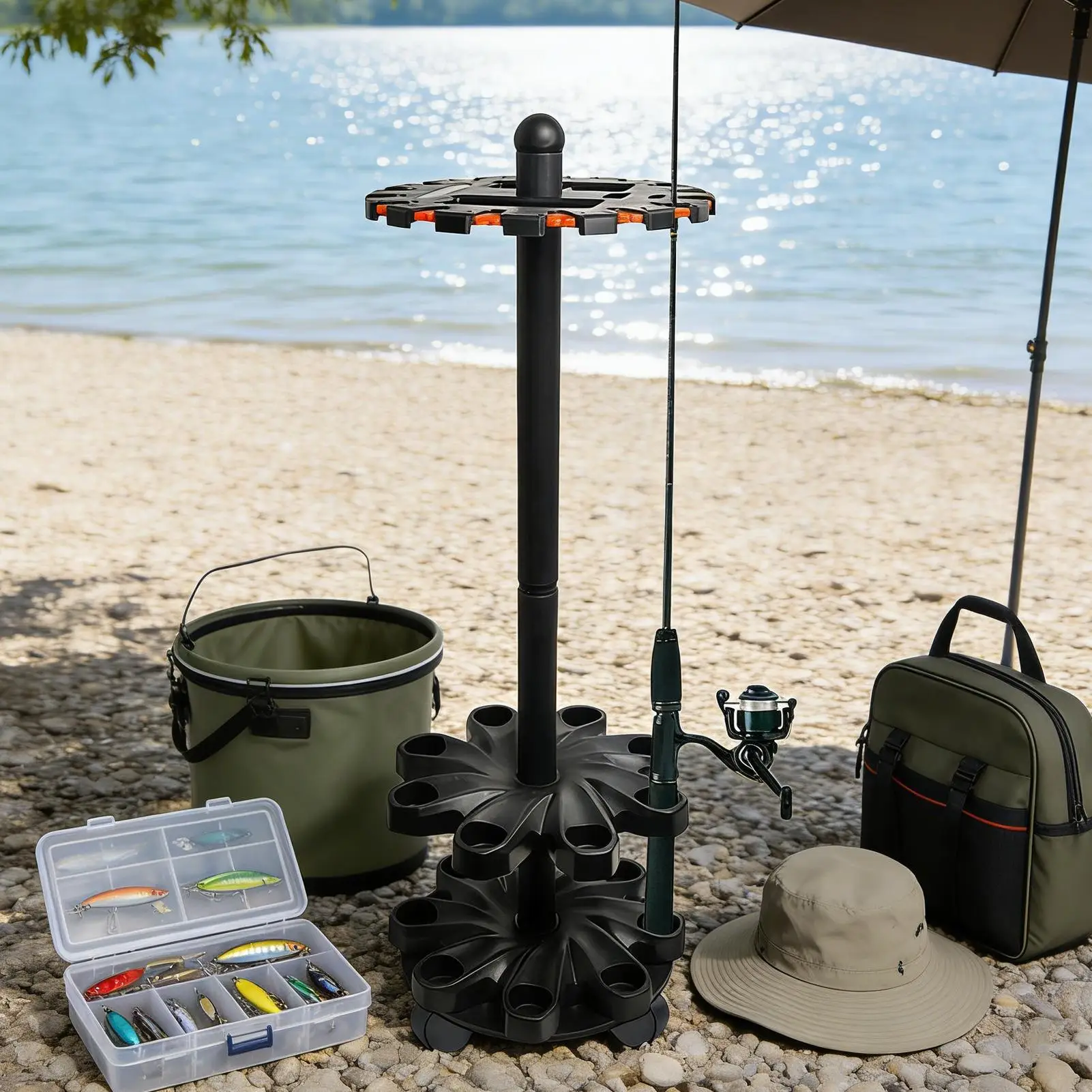 Fishing Rod Racks Angling Pole Vertical Stand Fishing Rod Storage Holder for Boat Garage Kayak Travel Beach Deck Home Vehicle