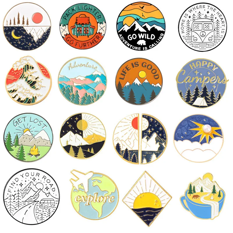 day rural Outdoor scenery Pins Badge Decoration Brooches Metal label jewelry Badges For Clothes Backpack accessories DIY