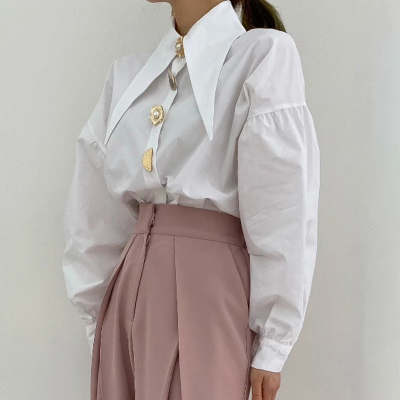 Spring Fashion Long Sleeve Shirt Pointed Collar Office Lady Blouse Office Women Shirts Turn Down Collar Loose Clothing 15630