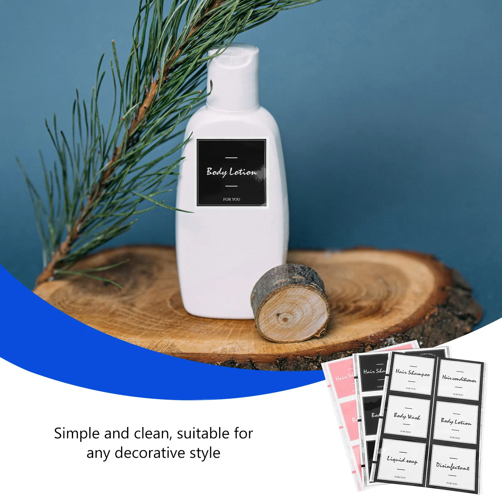 3 Sheets Waterproof Bathroom Amenities Labels Self-Adhesive Shampoo Dispenser Stickers for Glass Plastic Bottles Shampoo