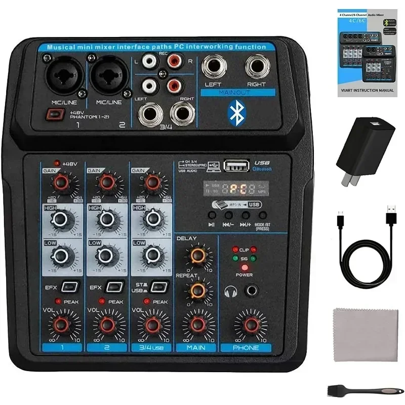 Mini 6 4 canais profissional portátil mixer console de mistura de som entrada do computador 48v número de energia ao vivo dj transmissão gravação áudio