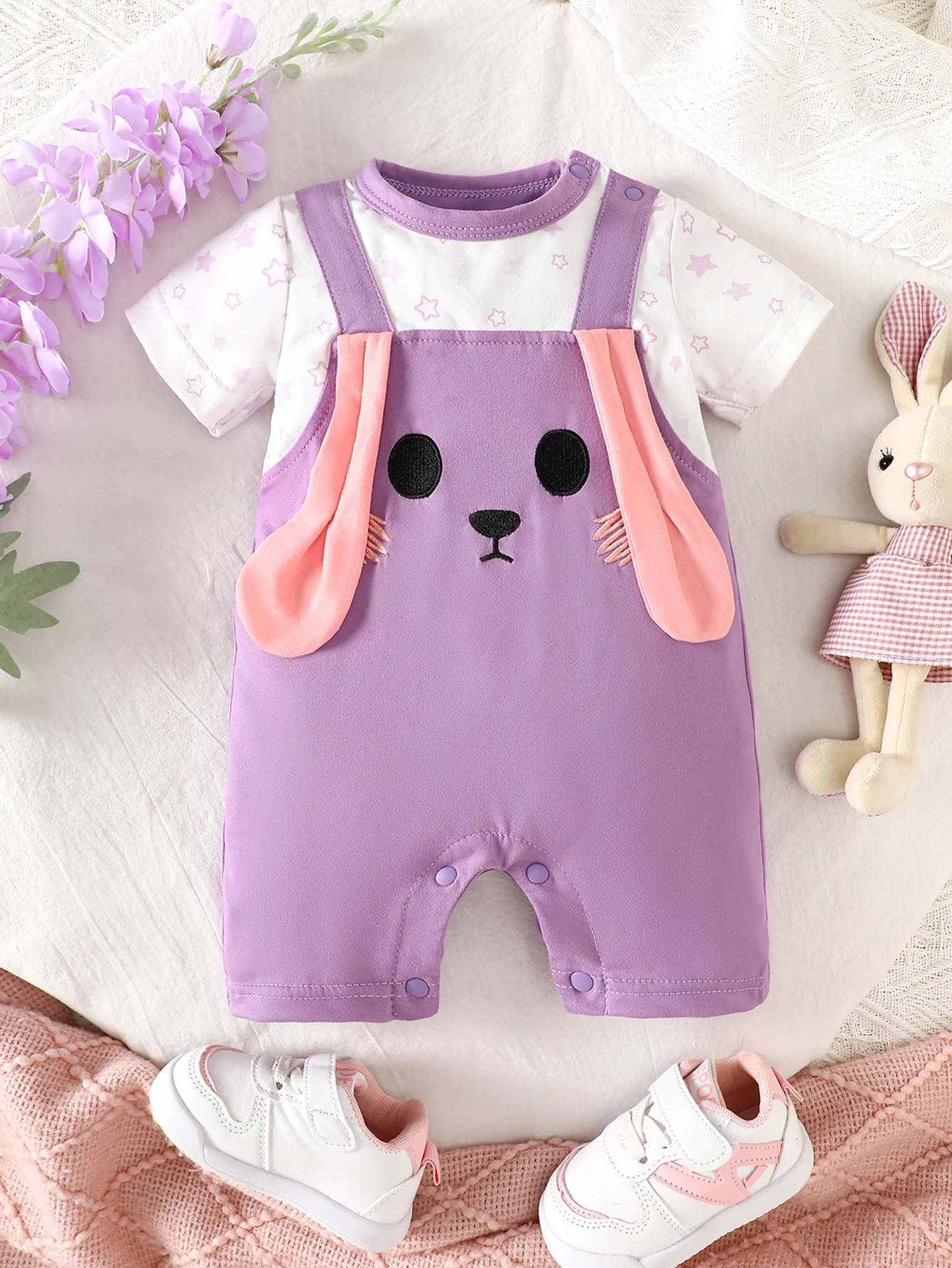 

IURNXB Летний комбинезон для девочек с длинными ушками кролика, милый комбинезон для новорожденных, наряд с короткими рукавами, 1-18 месяцев