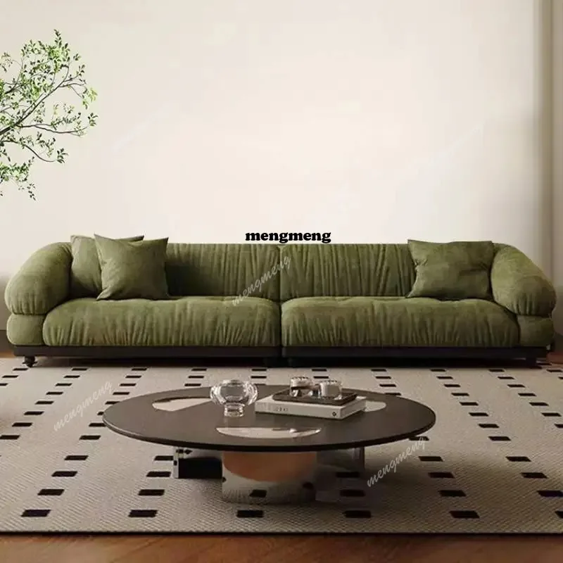 

French retro style living room chenille sofa designer living room villa large flat layer fabric medieval straight row sofa