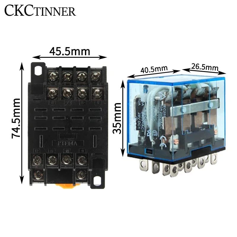 Intermediate Relay HH64P LY4NJ 10A Micro Small Electromagnetic Relay ACDC12V24V AC110V 220V 380V With 14 pins Socket base PTF14A