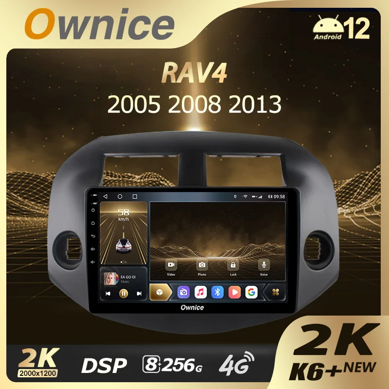 Ownice K6+ 2K for Toyota RAV4 2005 2008 2013 4G+64G Android 12.0 Car Radio Setero Auto Audio 360 Panorama Optical 5G Wifi