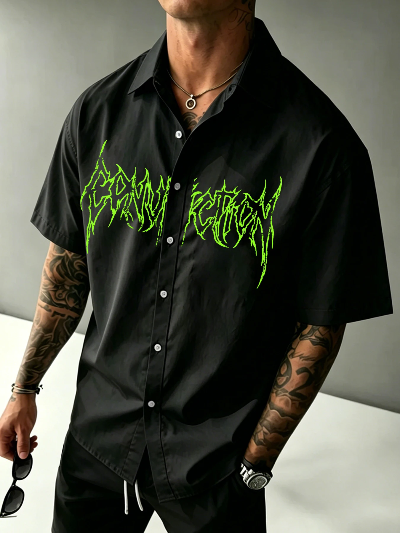 

Men's American High-Street Printed Short-Sleeve Shirt Summer Shirt-Collar Streetwear Cardigan