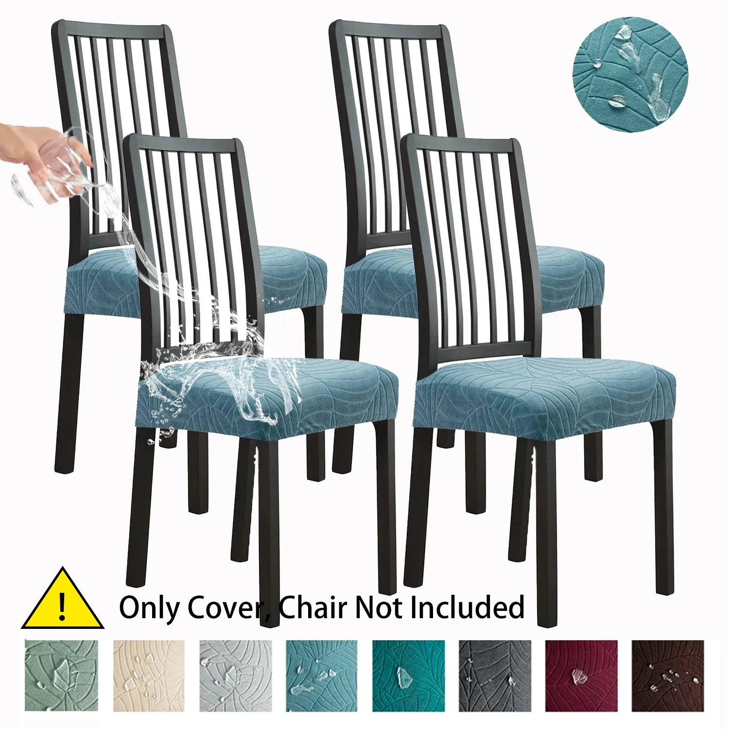 1/4Pcs Water Resistant Leaf Texture Jacquard Stretch Dining Chair Seat Cover Spandex Non Slip Furniture Protective Slipcover