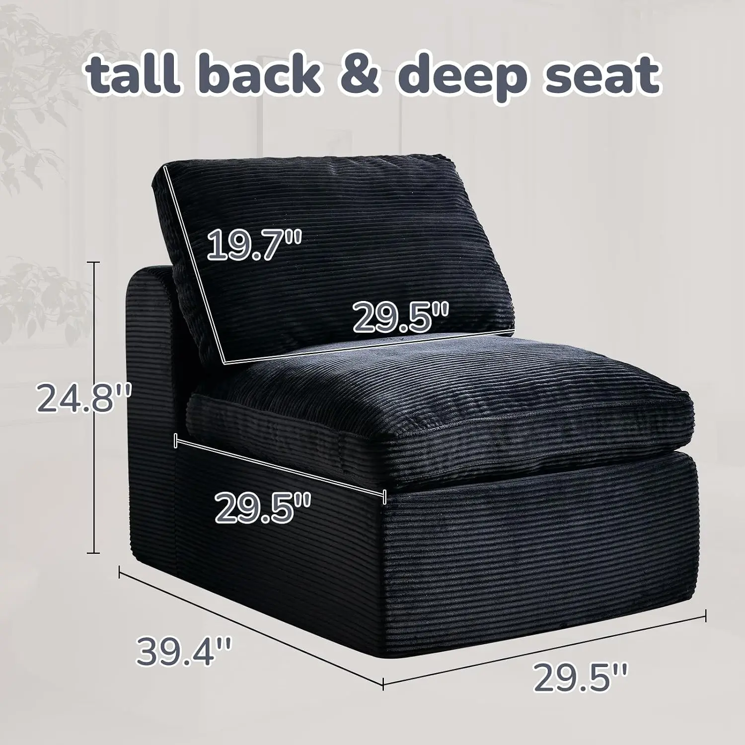 Modular Cloud Couch 1 Seater - Corduroy Fabric with 30D Sponge, Layered Cushion Boneless Couch Morden Accent Chair, Customized