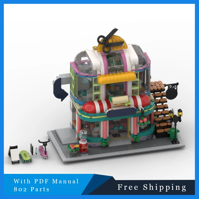 

802 Parts MOC City Street View DIY Model Building Block Diner Hair Salon Modular Technology Christmas Gifts Holiday Assemble Toy