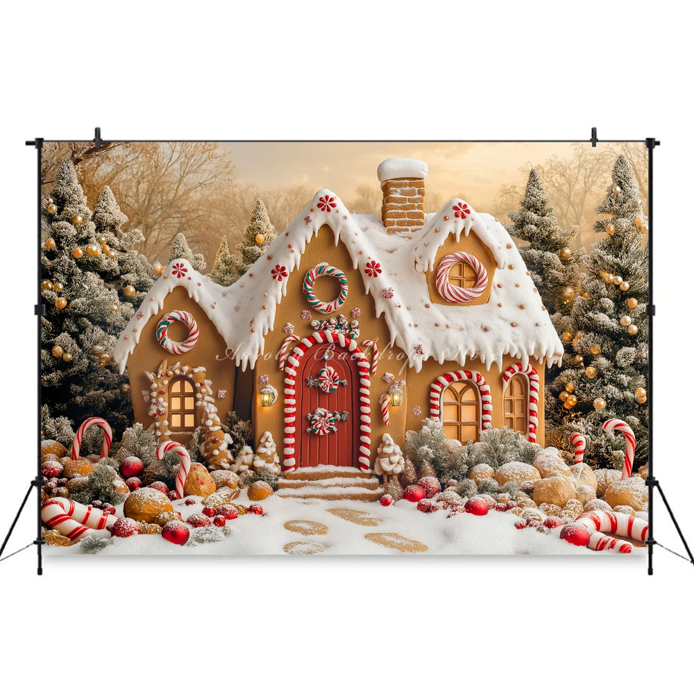 Christmas Gingerbread House Backgrounds Adult Family Photography Props Child Baby Decors Cookie Shop Photo Studio Backdrops