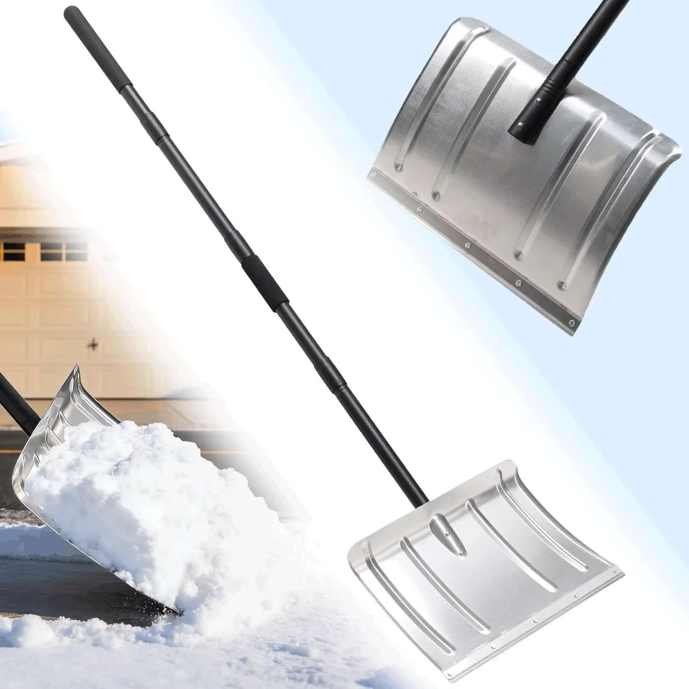 

54" Heavy Duty Aluminum Snow Shovel, Ergonomic Metal Scoop for Driveways and Car Trunk