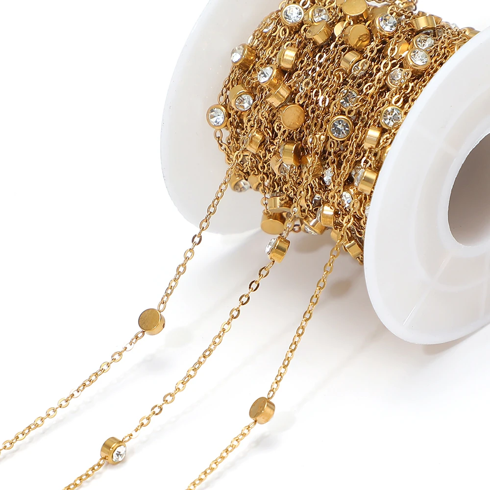 1 Meter Edelstahl-Flachketten mit Zirkonia für DIY-Schmuckherstellung von Halsketten, Armbändern und Ohrringen für Mädchen, Großhandel – Detail 3