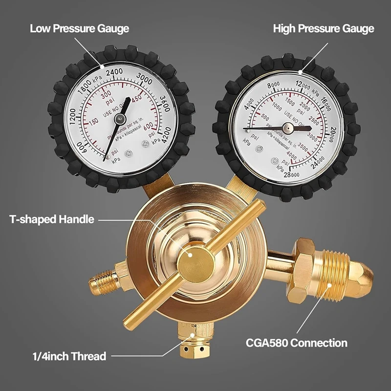 Nitrogen Regulator With 0-600 PSI Delivery Pressure,Hose CGA580 Inlet Connection And 1/4In Male Flare Outlet Connection