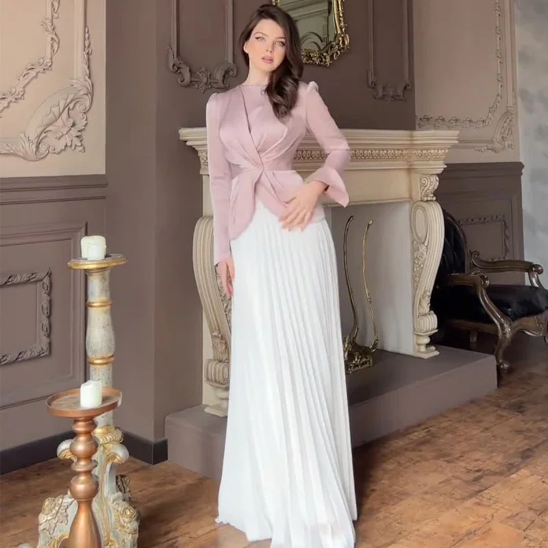 

Autumn Women's Fashion Color-Block Pleated Long Dress Elegant Blazer Long Sleeve Dress