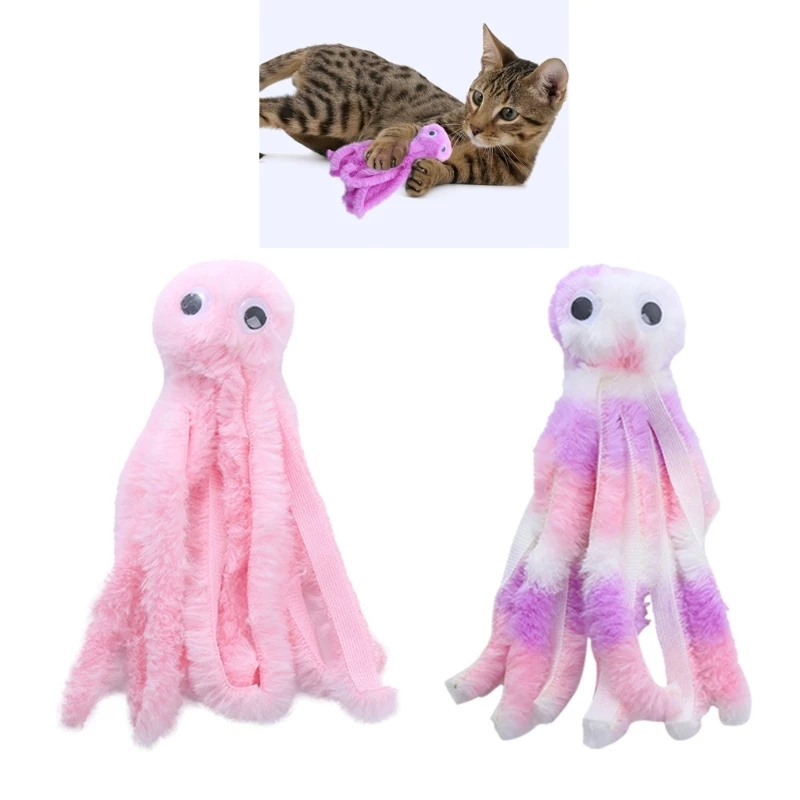 Chewing Toy Plush Octopus Teaser Toy with Catnips Cats Teether Animal Toy Interactive Boredom Entertainment Toy