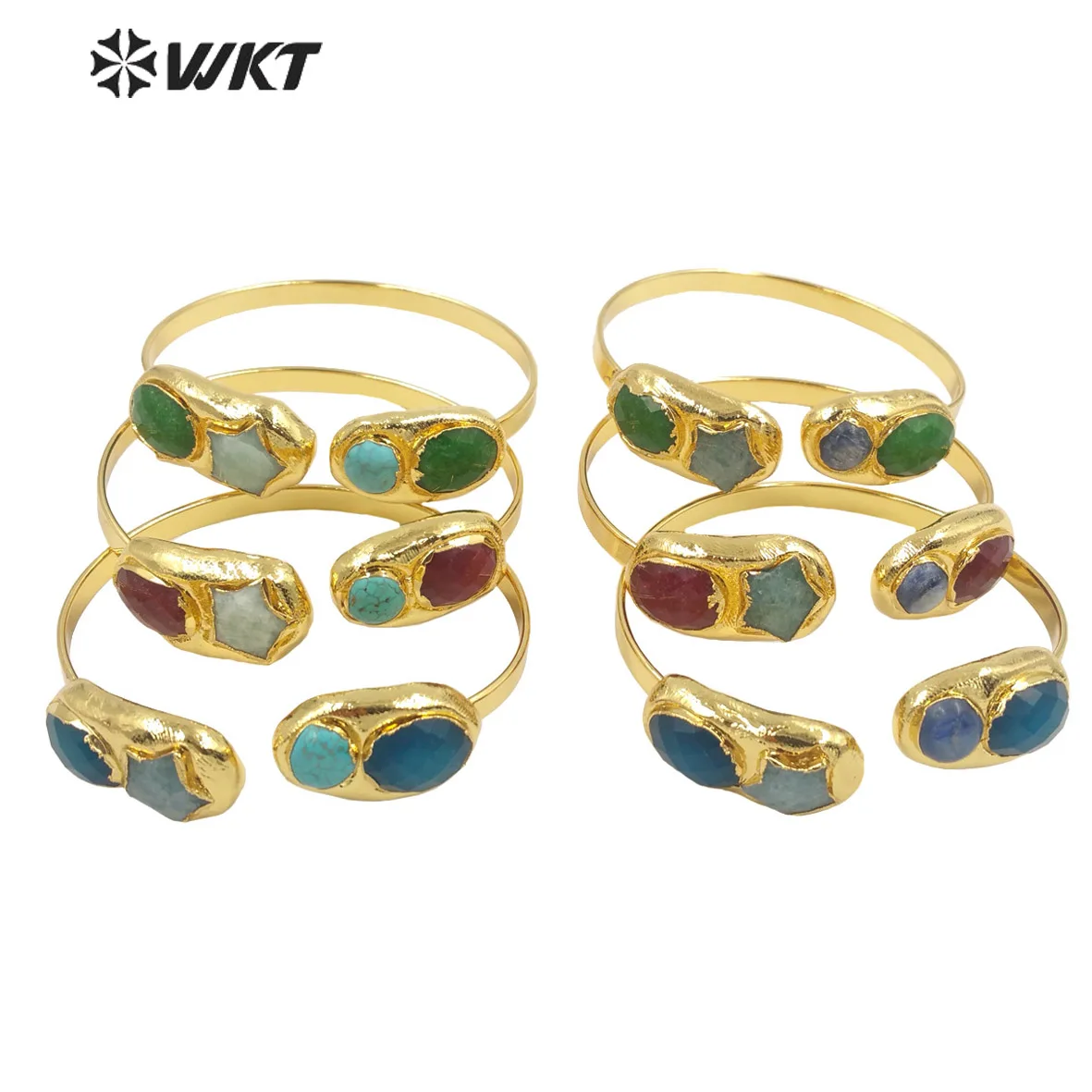 WT-B601 WKT 2025 New Arrival Natural Pentagon And Round Gemstones Gift Bangle For Women Party Trend Jewelry Beautiful ACC