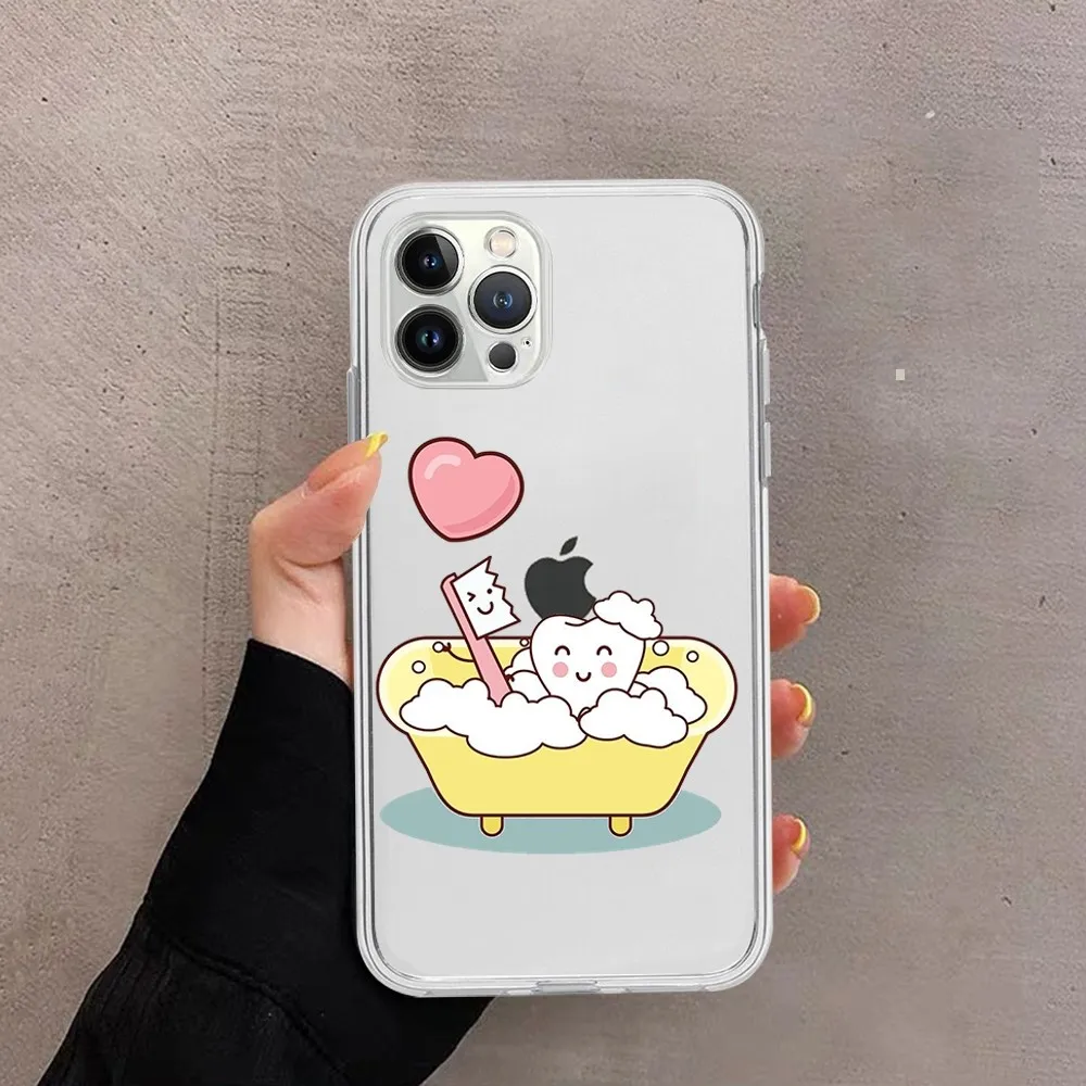 Teeth cute cartoon Phone Case For iPhone 15 13 14 Pro Max XS XR 12 11 Pro 13 Mini 6 7 8 Plus Soft Clear Back Cover