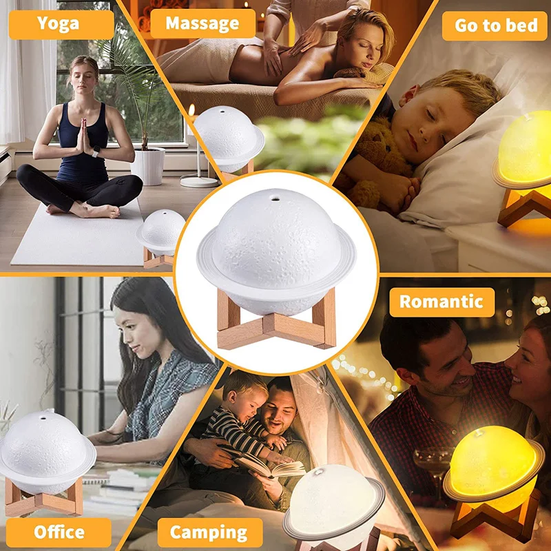 Planet Humidifier Fragrance Diffuser 200Ml Night Light Usb Ultrasonic Planet Wet Aroma Essential Oil Diffuser Air Humidifier