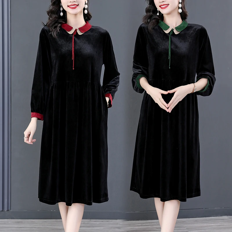 

Женское осенне-зимнее черное бархатное бандажное длинное платье, корейское элегантное роскошное праздничное платье 2025 года, модное шикарное вечернее платье с вышивкой
