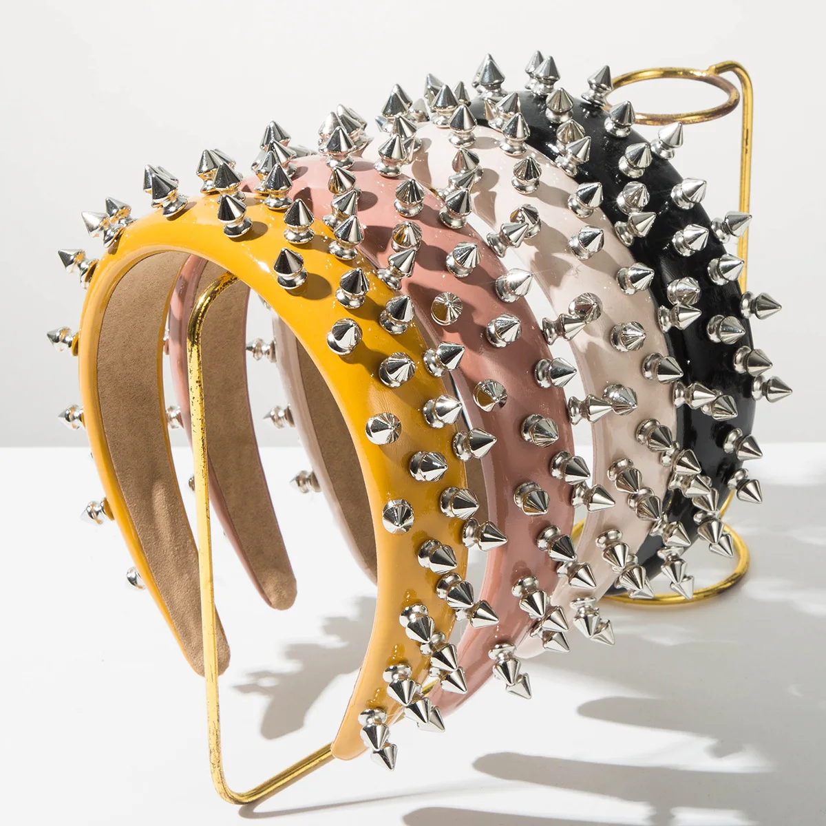 

Korean Style Fashion Wide Leather Trendy Cool Rivet Headband for Women