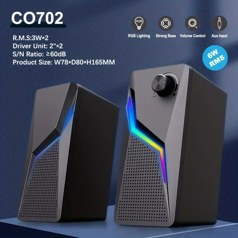 2.0 Loudspeaker PC Sound Box HIFI Stereo Microphone Computer Gaming Speakers USB Wired With LED RGB Lighting Strong Bass