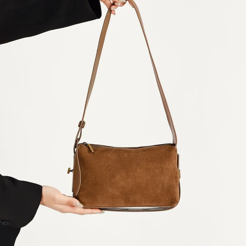 

Autumn winter women's Mini Suede cowhide leather Crossbody handbag luxury designer suede commuting Shoulder bag OL Phone Bag