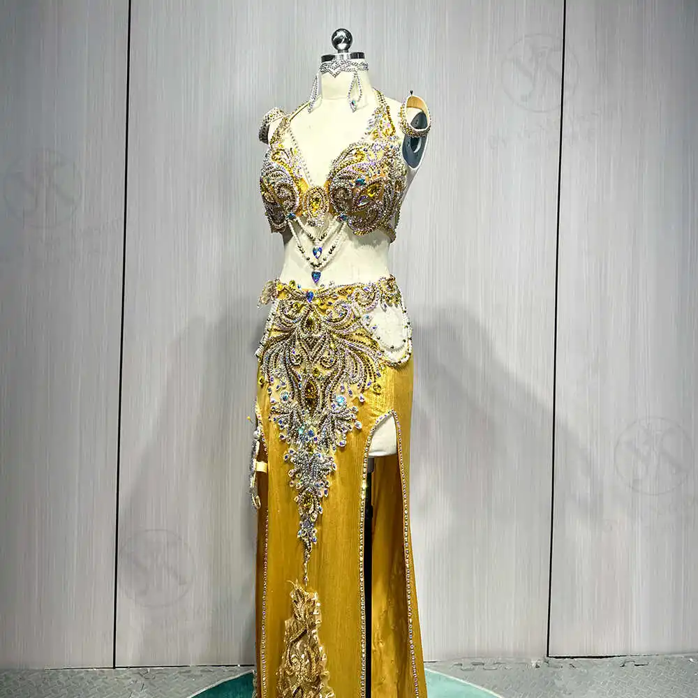 Customized Eastern Belly Dancewear Women Clothes Tassel Belly Dancing Bra Skirt Belt Oriental Dance Costume Group Stage Suit Set
