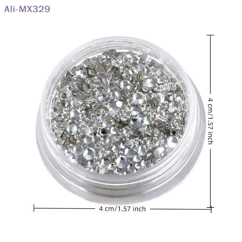 {MX} 1 กล่อง คริสตัลตกแต่งเล็บ สำหรับทำโบว์ DIY ตกแต่งเล็บ รูปทรงสามเหลี่ยม ทรงสี่เหลี่ยมคางหมู ทรงกลม ประดับเล็บ
