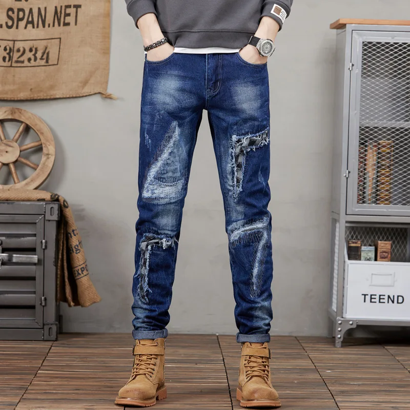 2023 Men's Jeans Cool Ripped Skinny Trousers Stretch Slim Denim Pants Large Size Hip Hop Blue Casual Vaqueros Hombre Jeans Men