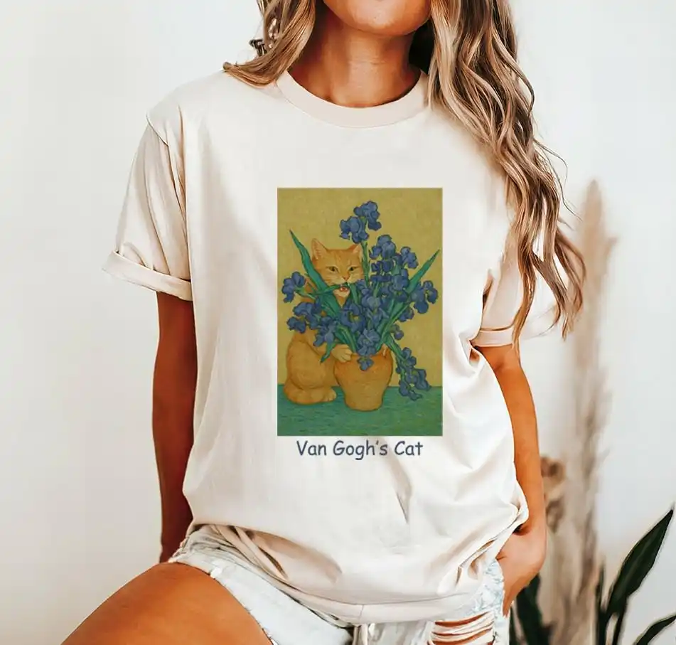 Van Gogh Cat T-Shirt | Vintage Art Graphic Tee | Retro Funny Cat Lover Gift