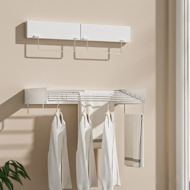 Indoor Folding Clothes Hanger Wall Hanging Invisible Drying Rack  Balcony Clothesline Pole Hanger Towel Rack