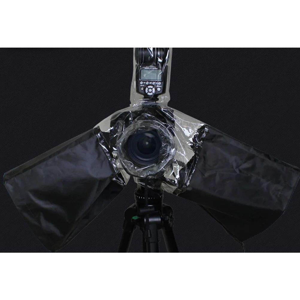 

Black Professional Camera Rain Cover with Drawstring Arm Protectors Waterproof Dustproof Stiff Adjustable Lens Hood for Dslr
