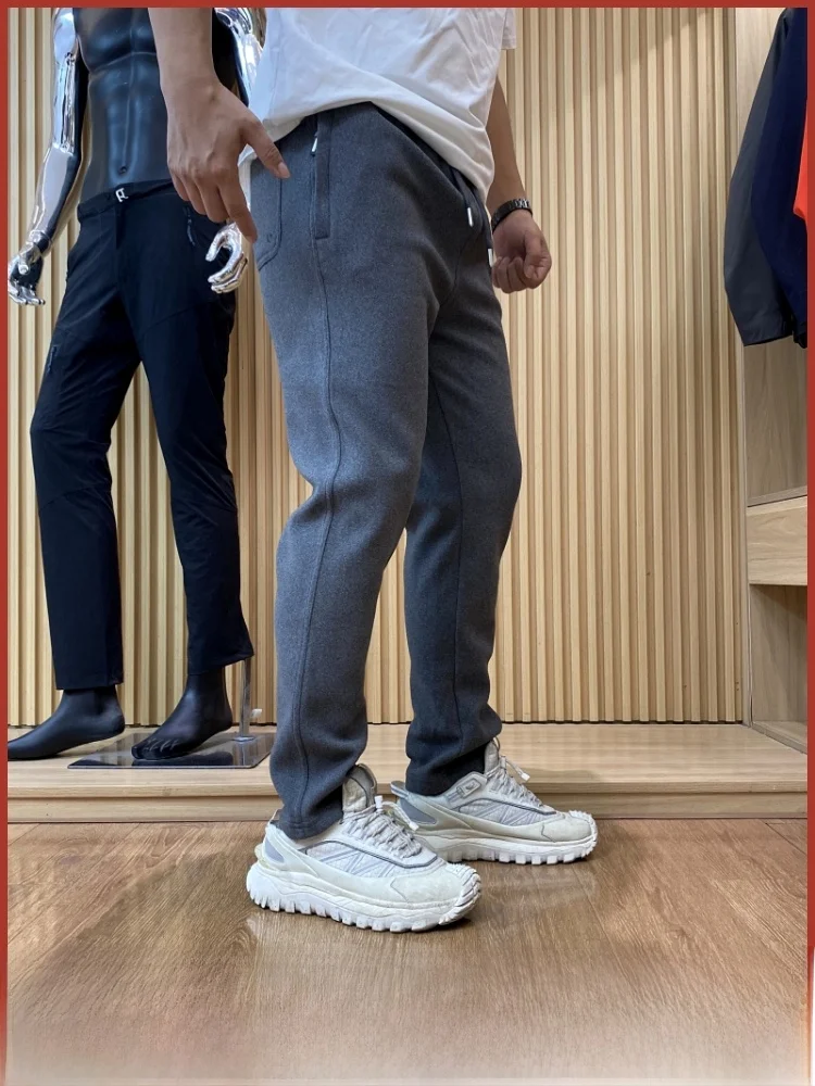 

Thiened Fce зимние спортивные брюки для отдыха, мужские цветные повседневные брюки большого размера, теплые прямые брюки с эластичной резинкой на талии