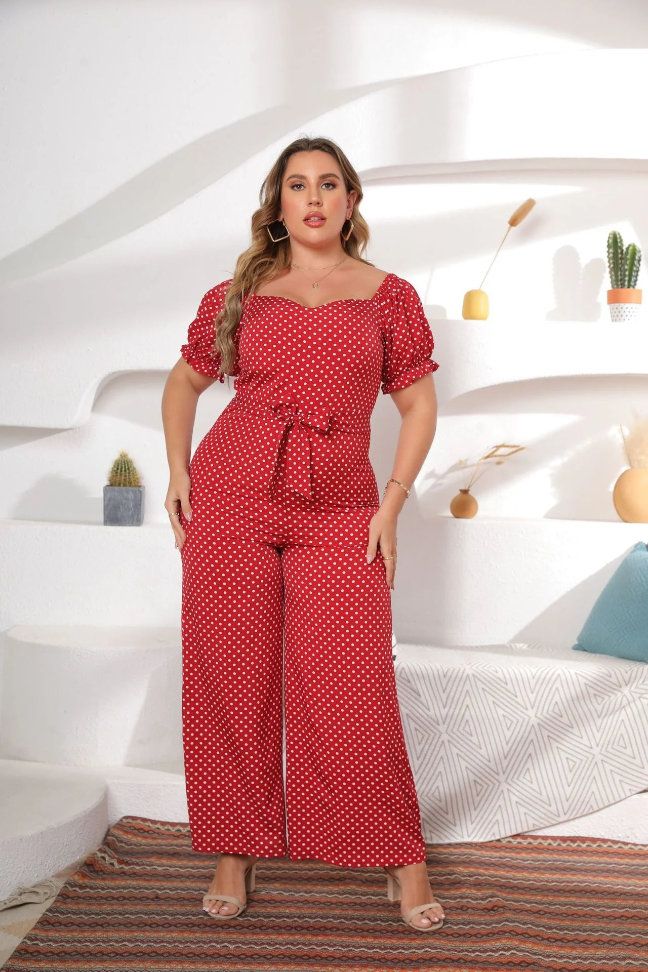 Plus Size Women Jumpsuit 2023 Summer Fashion Polka Dot One Shoulder Jumpsuit Casual Print Large Size Commuting Wide Leg Jumpsuit