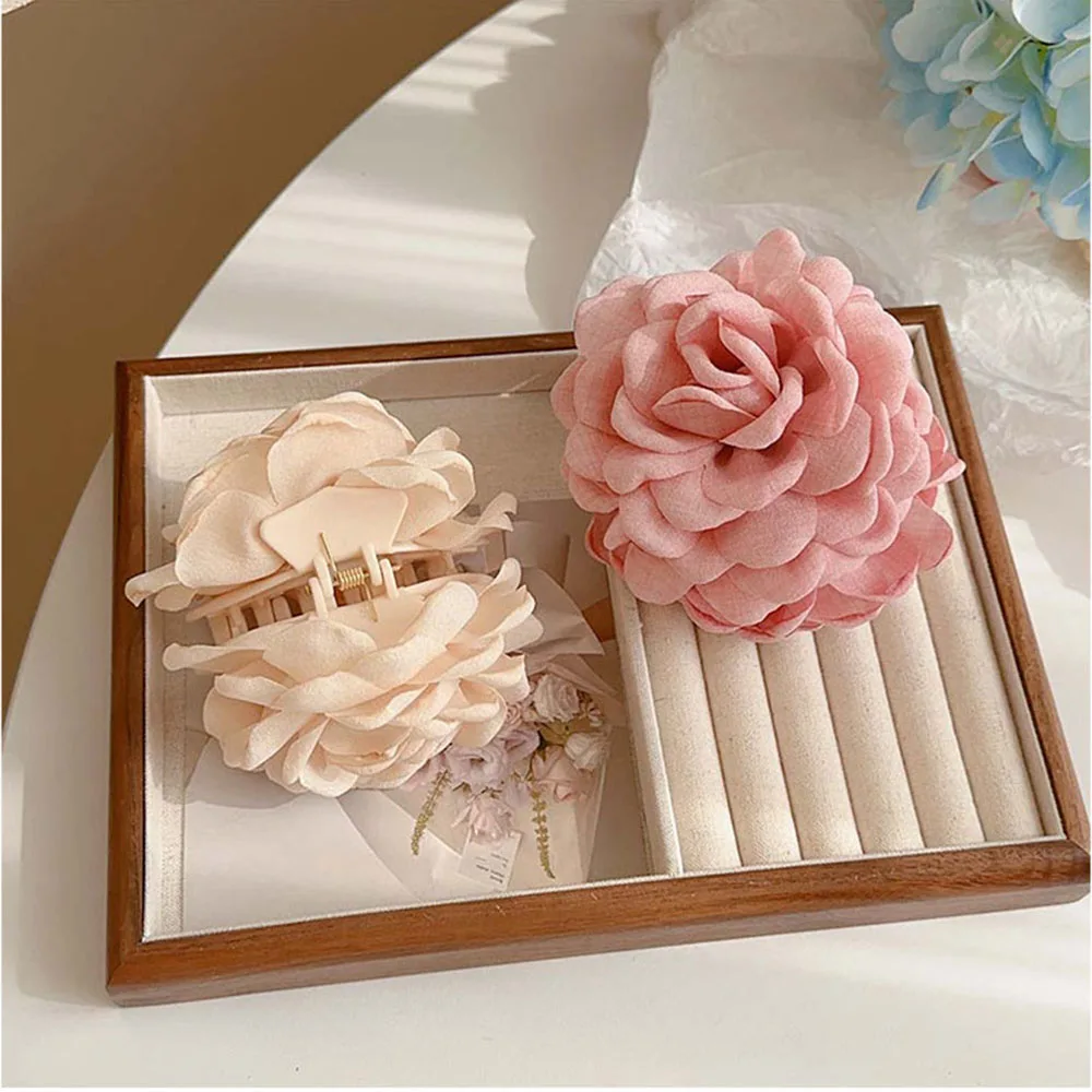 Fabric Rose Flower Hair Claw Clips For Women Girls Hair Clip Barrette Sweet Flowers Grab Shark Clip Hair Accessories Hair Clamps