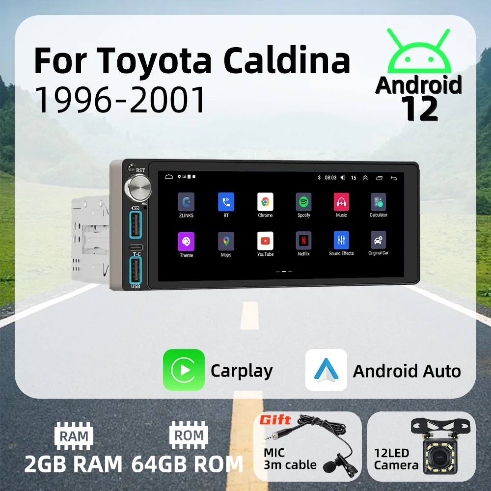 

Беспроводное авторадио Carplay 6,86 "1Din радио Android автомобильный мультимедиа для Toyota Caldina 1996-2001 стерео головное устройство GPS-навигация