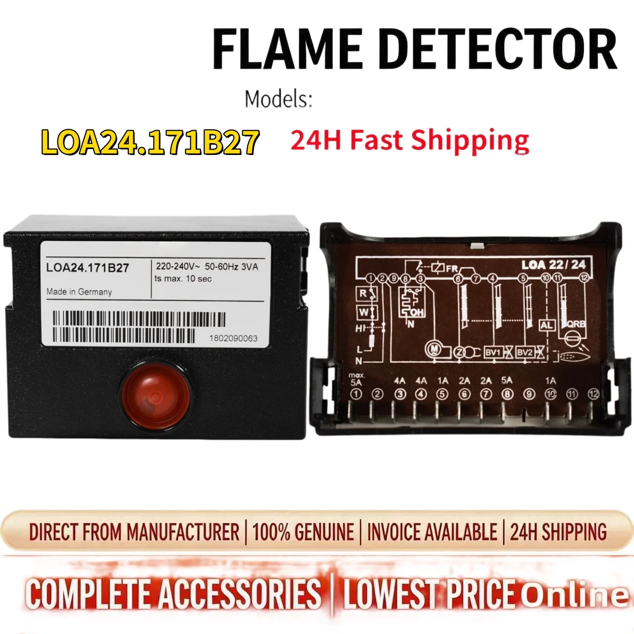 

LOA24.171B27 Oil Burner Control Box 220-240V 50/60Hz Industrial Boiler Combustion Controller Replacement Parts 24h Fast Shipping