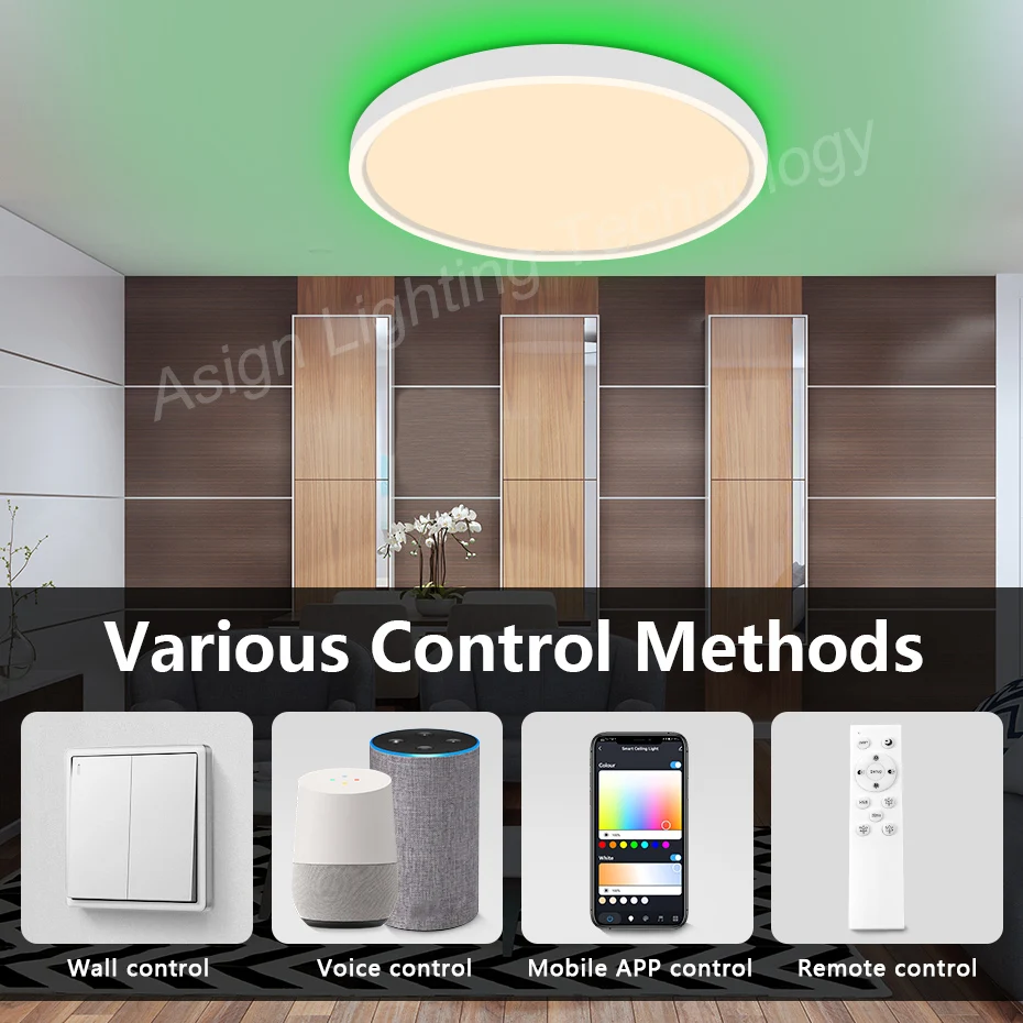 Luz LED de techo inteligente para decoración del hogar, lámpara de techo ultradelgada con WiFi, regulable, RGB, 40W, Control remoto por aplicación Smart Life, Tuya