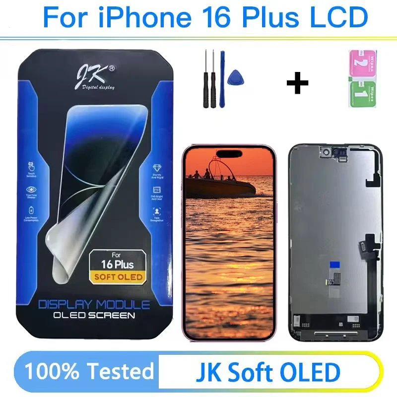 JK Soft OLED LCD Display For iPhone 16 Plus Display LCD Screen Touch Digitizer Assembly For iPhone 16Plus LCD Replacement