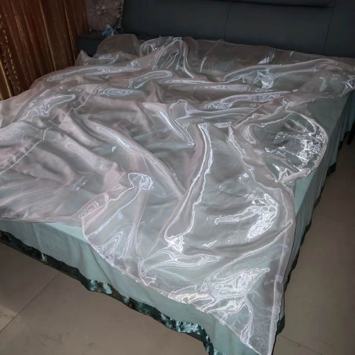 

200x230cm Glossy liquid water gauze organza cover with zipper bedspread home bedding