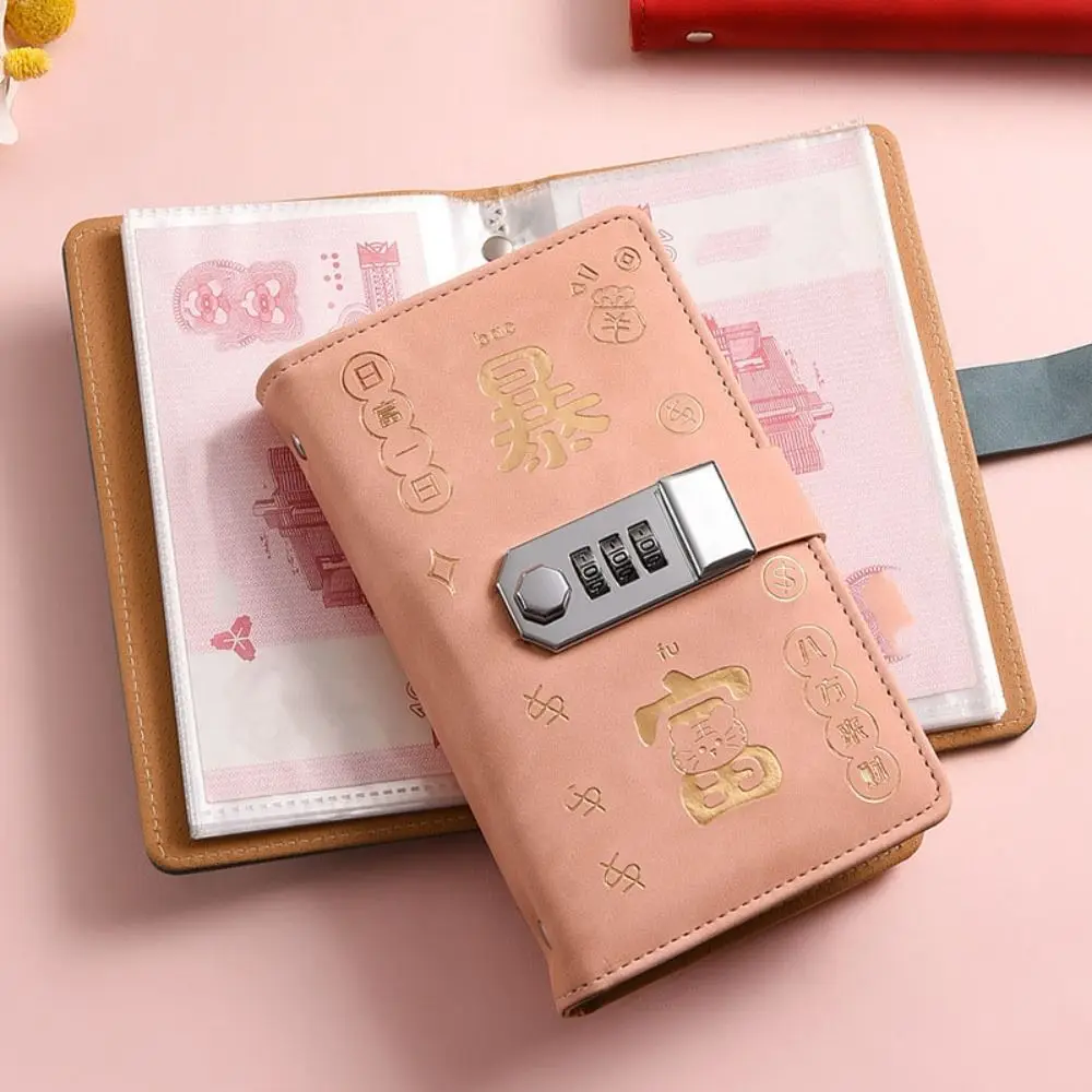 50Sheets Saving Money Binder PU Leather Portable Budget Binder with Lock Cash Envelopes Refillable Account Book 50 Sheets