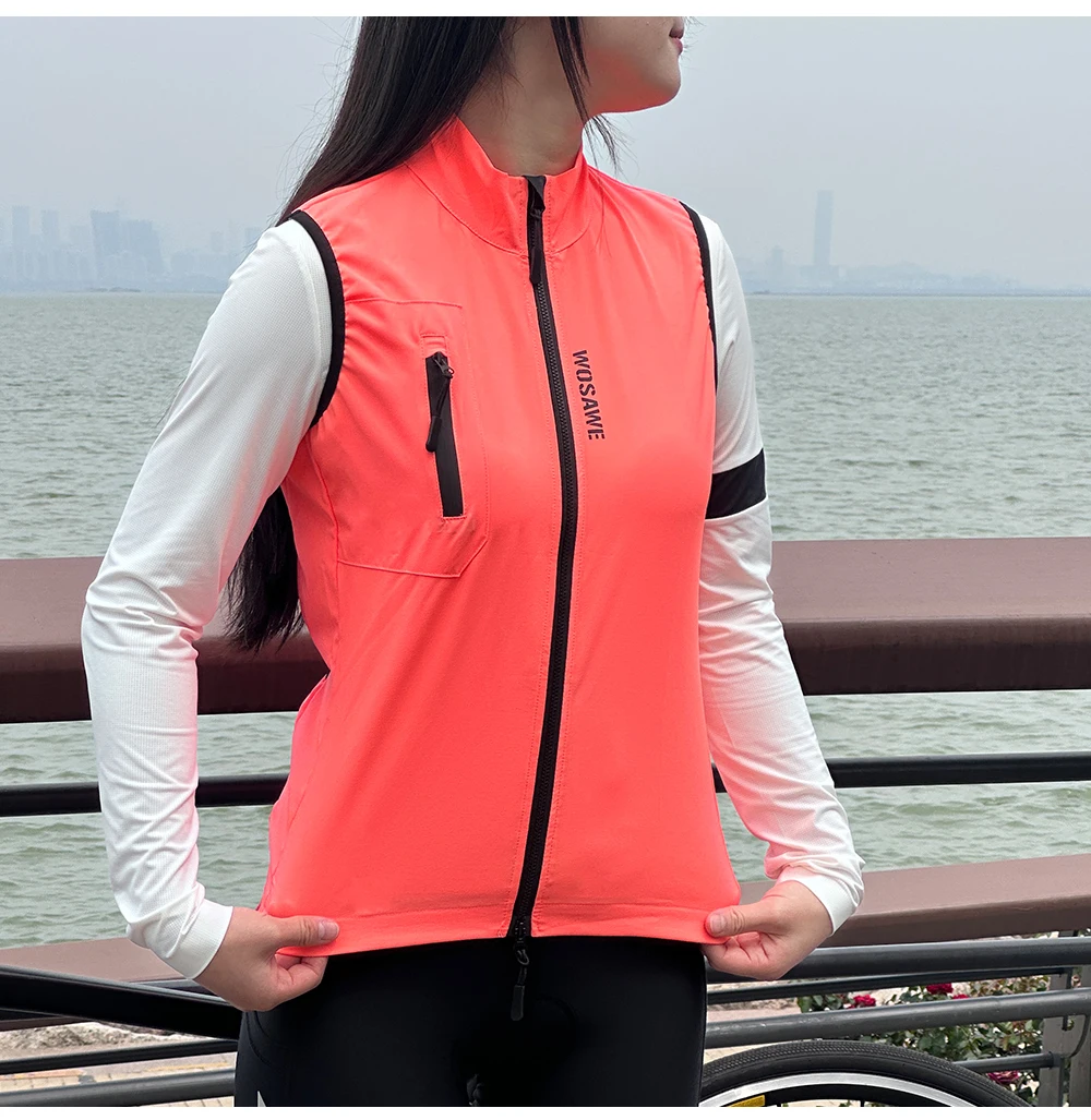 WOSAWE Cycling Vest Windproof Vest Cycling Best Women's Wind Gilet New Stretch fabric With Zipper Pocket Reflective Breathable